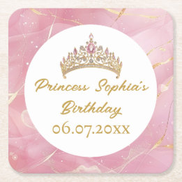 Dessous-de-verre Carré En Papier Pink Gold Fairytale Princess Crown
