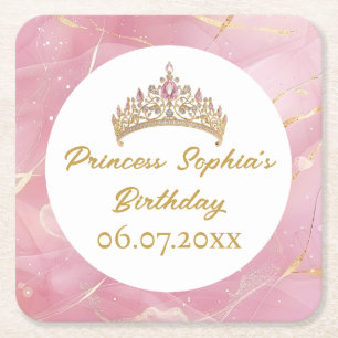 Dessous-de-verre Carré En Papier Pink Gold Fairytale Princess Crown