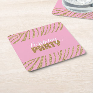 Dessous-de-verre Carré En Papier Pink Gold Zebra Imprimer Faux Parties scintillant 