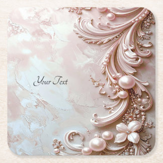 Dessous-de-verre Carré En Papier Pink Ornate Pearl and Floral Paper Coaster