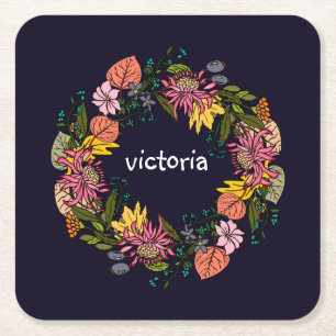 Dessous-de-verre Carré En Papier Pink red and yellow aster flower wreath chalkboard