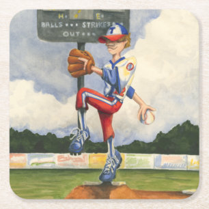 Dessous-de-verre Carré En Papier Pitcher de baseball sur Mound par Jay Throckmorton