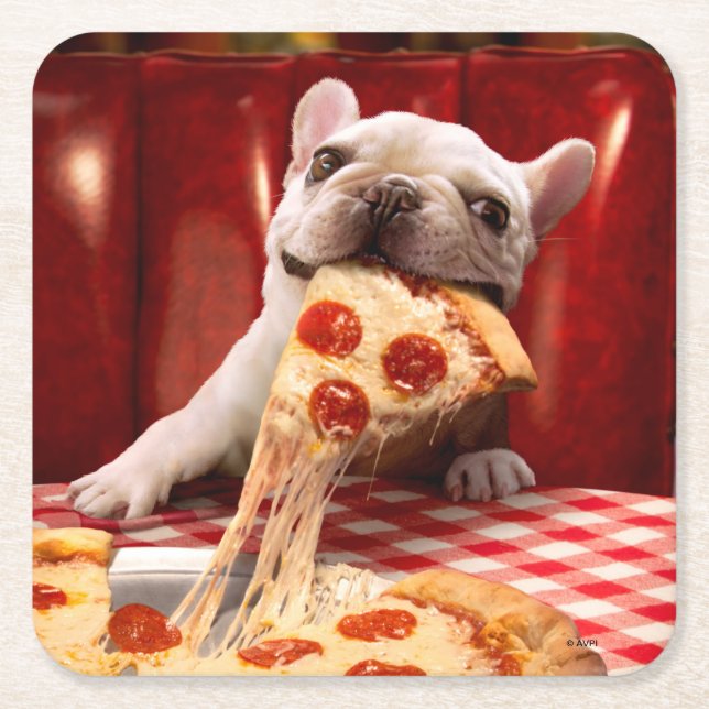 Dessous-de-verre Carré En Papier Pizza Slice mangeur de chien (Devant)