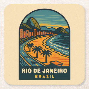 Dessous-de-verre Carré En Papier Plage de Copacabana à Rio de Janeiro Vintage voyag