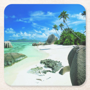 Dessous-de-verre Carré En Papier Plages tropicales   L'île de La Digue