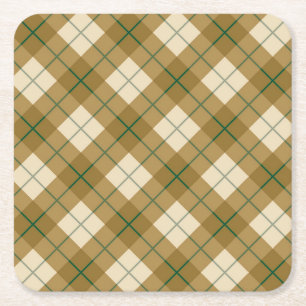 Dessous-de-verre Carré En Papier Plaid polarisé en or avec la rayure verte