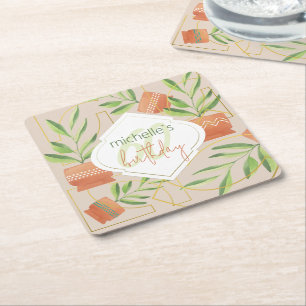 Dessous-de-verre Carré En Papier Plantes frais en pots en céramique Aquarelle