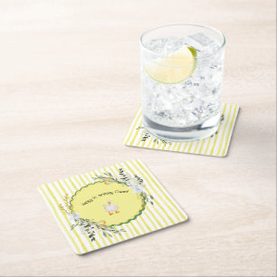 Dessous-de-verre Carré En Papier plaque d'anniversaire de canard rayé jaune personn