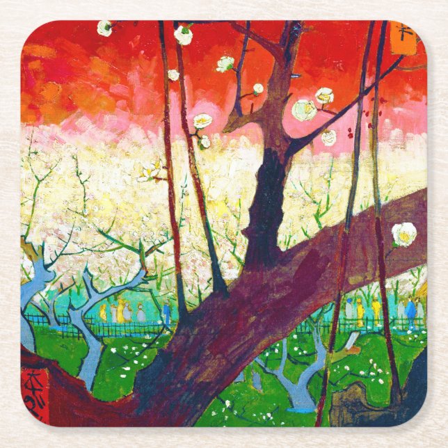Dessous-de-verre Carré En Papier Plum à fleurs (après Hiroshige), Van Gogh (Devant)
