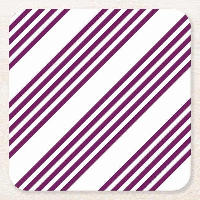 Dessous-de-verre Carré En Papier Plum et blanc cinq bandes motif (Devant)