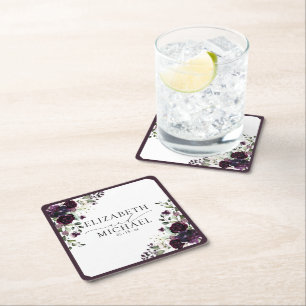 Dessous-de-verre Carré En Papier Plum violet mauve Floral Aquarelle Script Mariage
