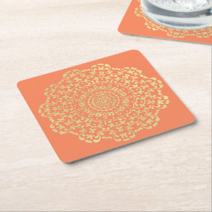 Dessous-de-verre Carré En Papier Plutôt Élégant Corail Or Lacy Motif