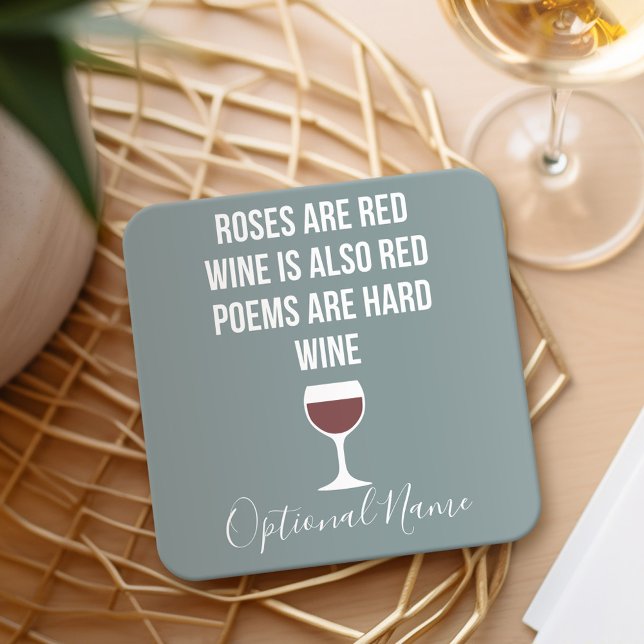 Dessous-de-verre Carré En Papier Poème du vin amusant - Le vin est la poésie rouge  (Personalized Coaster with a funny wine joke)