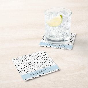 Dessous-de-verre Carré En Papier Points dalmatiens, Spots, Noir et Blanc, Votre nom