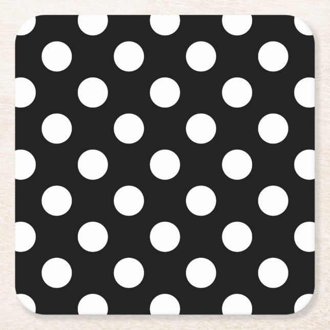 Dessous-de-verre Carré En Papier Pois blancs sur noir (Devant)