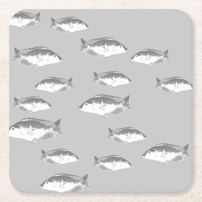 Dessous-de-verre Carré En Papier Poisson gris monochrome (Devant)