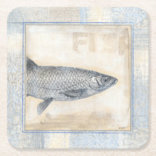 Dessous-de-verre Carré En Papier Poisson gris sur Arrière - plan beige