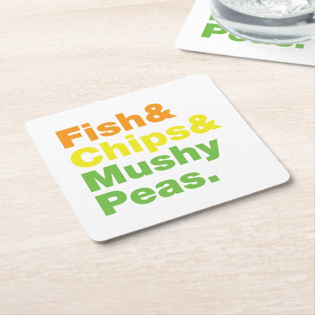 Dessous-de-verre Carré En Papier Poissons & Chips & Pois Musqués. (Incliné)