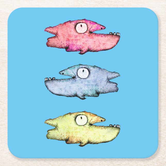 Dessous-de-verre Carré En Papier Poissons colorés nageant joyeusement (Devant)