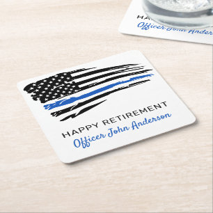 Dessous-de-verre Carré En Papier Police Party Mince Ligne Bleue Drapeau Retraite