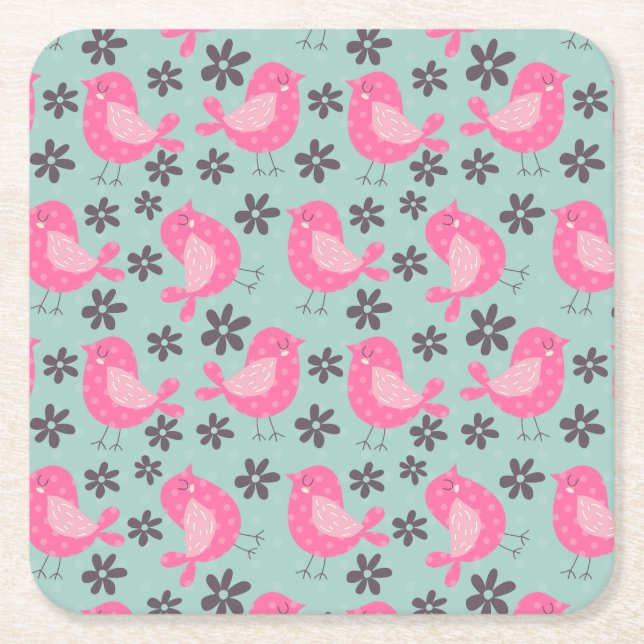 Dessous-de-verre Carré En Papier Polka Dot Birds and Flowers (Devant)