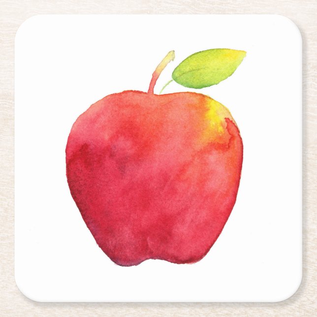 Dessous-de-verre Carré En Papier Pomme d'aquarelle rouge (Devant)