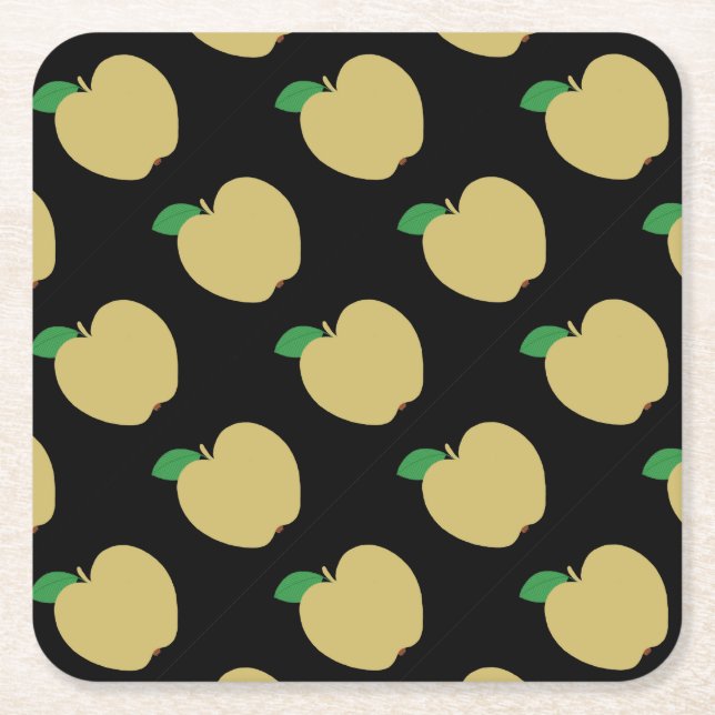 Dessous-de-verre Carré En Papier Pomme d'or en noir (Devant)