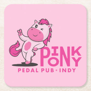 Dessous-de-verre Carré En Papier Pony Pedal Pub rose - Dessous de verre rose