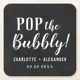 Dessous-de-verre Carré En Papier Pop The Bubbly Elegant Personnalisé Mariage Noir