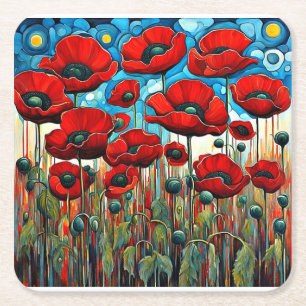 Dessous-de-verre Carré En Papier Poppies rouges géantes 2