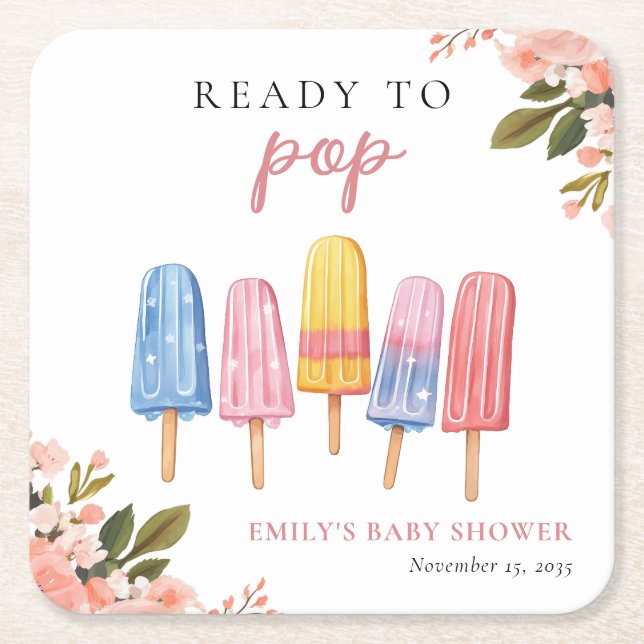 Dessous-de-verre Carré En Papier Popsicle Prêt à Pop Baby shower (Devant)