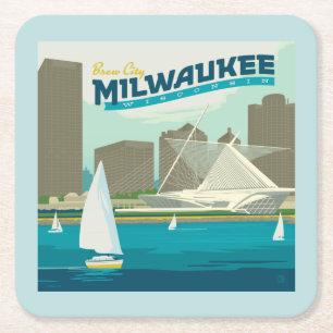 Dessous-de-verre Carré En Papier Port de Milwaukee Wisconsin   Ville de Brew