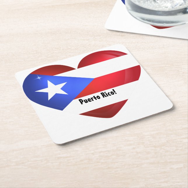 Dessous-de-verre Carré En Papier Porto Rico - Coeur du drapeau (Incliné)