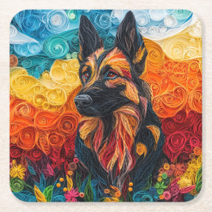 Dessous-de-verre Carré En Papier Portrait de chien berger allemand coloré