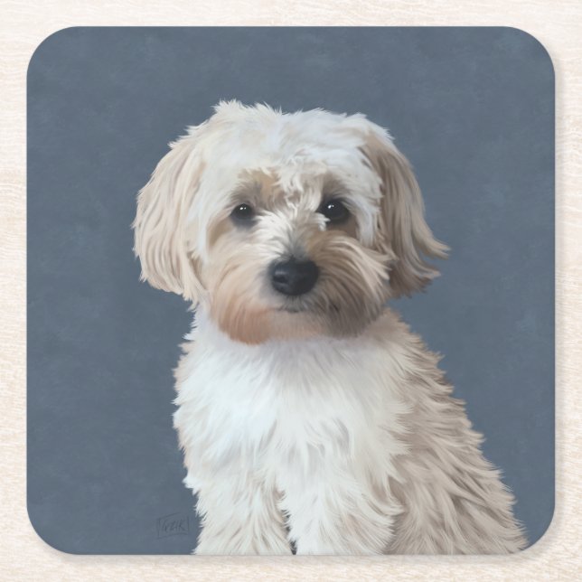 Dessous-de-verre Carré En Papier Portrait de chien de Shorkie (Devant)