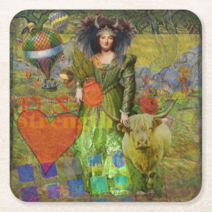 Dessous-de-verre Carré En Papier Portrait de femme classique vintage Taureau Art go