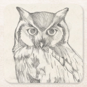 Dessous-de-verre Carré En Papier Portrait de hibou - croquis