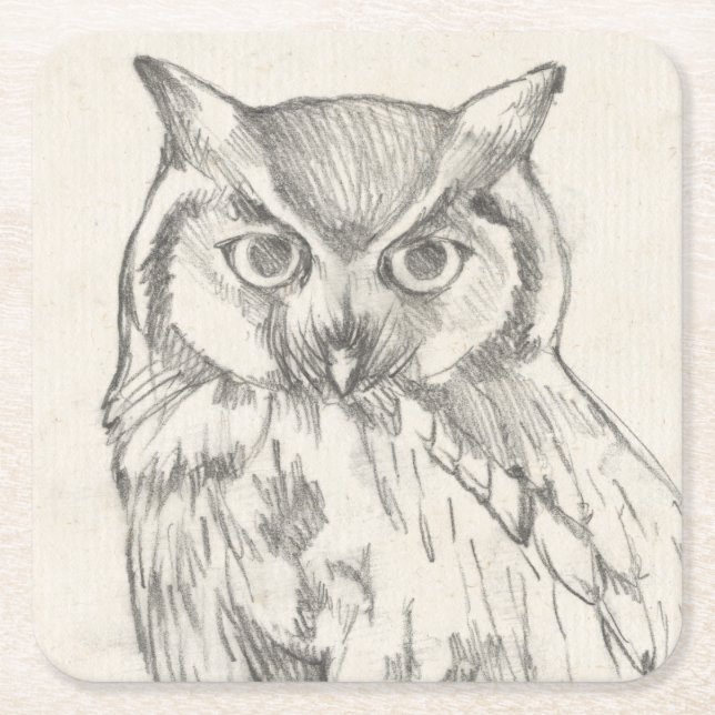 Dessous-de-verre Carré En Papier Portrait de hibou - croquis (Devant)