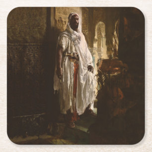 Dessous-de-verre Carré En Papier Portrait de peinture d'art africain de chef maure