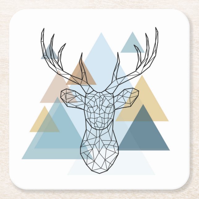 Dessous-de-verre Carré En Papier Portrait géométrique de cerfs communs (Devant)