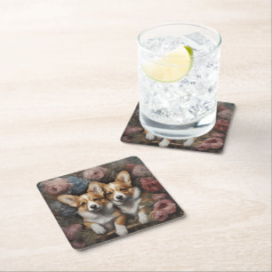 Dessous-de-verre Carré En Papier Portraits de races de chiens de fleurs 5