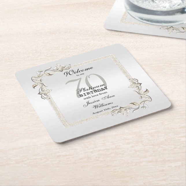 Dessous-de-verre Carré En Papier Posh 70e anniversaire Platinum (Incliné)