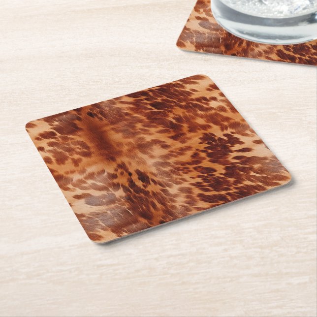 Dessous-de-verre Carré En Papier Poster de animal Brown de vache (Incliné)
