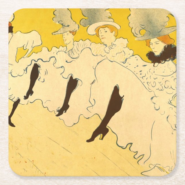 Dessous-de-verre Carré En Papier Poster de la fille dansante Jaune Toulouse Lautrec (Devant)