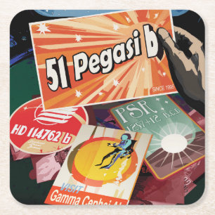 Dessous-de-verre Carré En Papier Poster de l'espace rétro - Exoplanet Discovery 51 