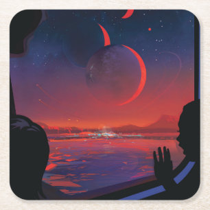 Dessous-de-verre Carré En Papier Poster de l'espace rétro - Les spectateurs observe