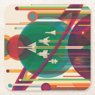 Dessous-de-verre Carré En Papier Poster de Voyage Espace Rétro - Système Solaire Gr