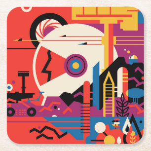 Dessous-de-verre Carré En Papier Poster spatial Retro - Programme d'exploration de 