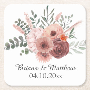 Dessous-de-verre Carré En Papier Pot de fleurs de mariage en mason avec aquarelle r