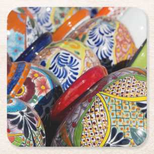 Dessous-de-verre Carré En Papier Poteries mexicaines traditionnelles colorées peint
